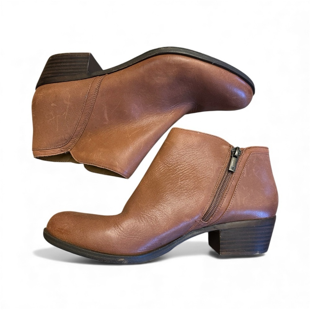 Lucky Brand Basel Leather Toffee Ankle Booties Sz 8.5 Fall Essential Footwear